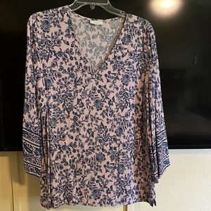 Cute pink/blue 3/4 length sleeve top from J Jill. 100% Rayon. Machine washable